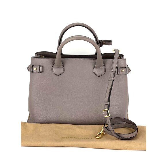 Burberry Banner House Check Leather Canvas Medium Hand Shoulder Tote Bag - Picture 2 of 12